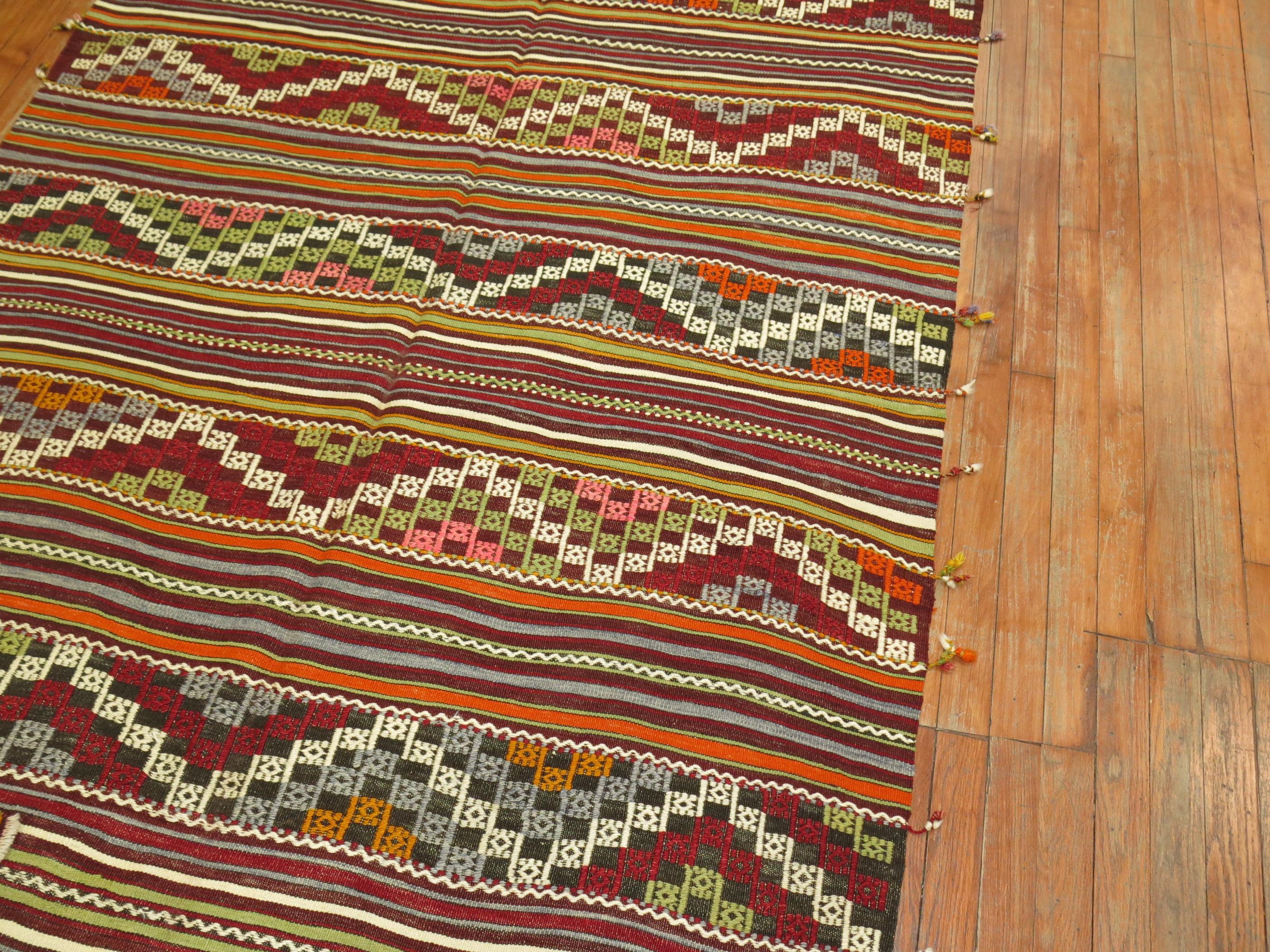 Colorful Vintage Turkish Jajim Flat-Weave In Good Condition For Sale In New York, NY