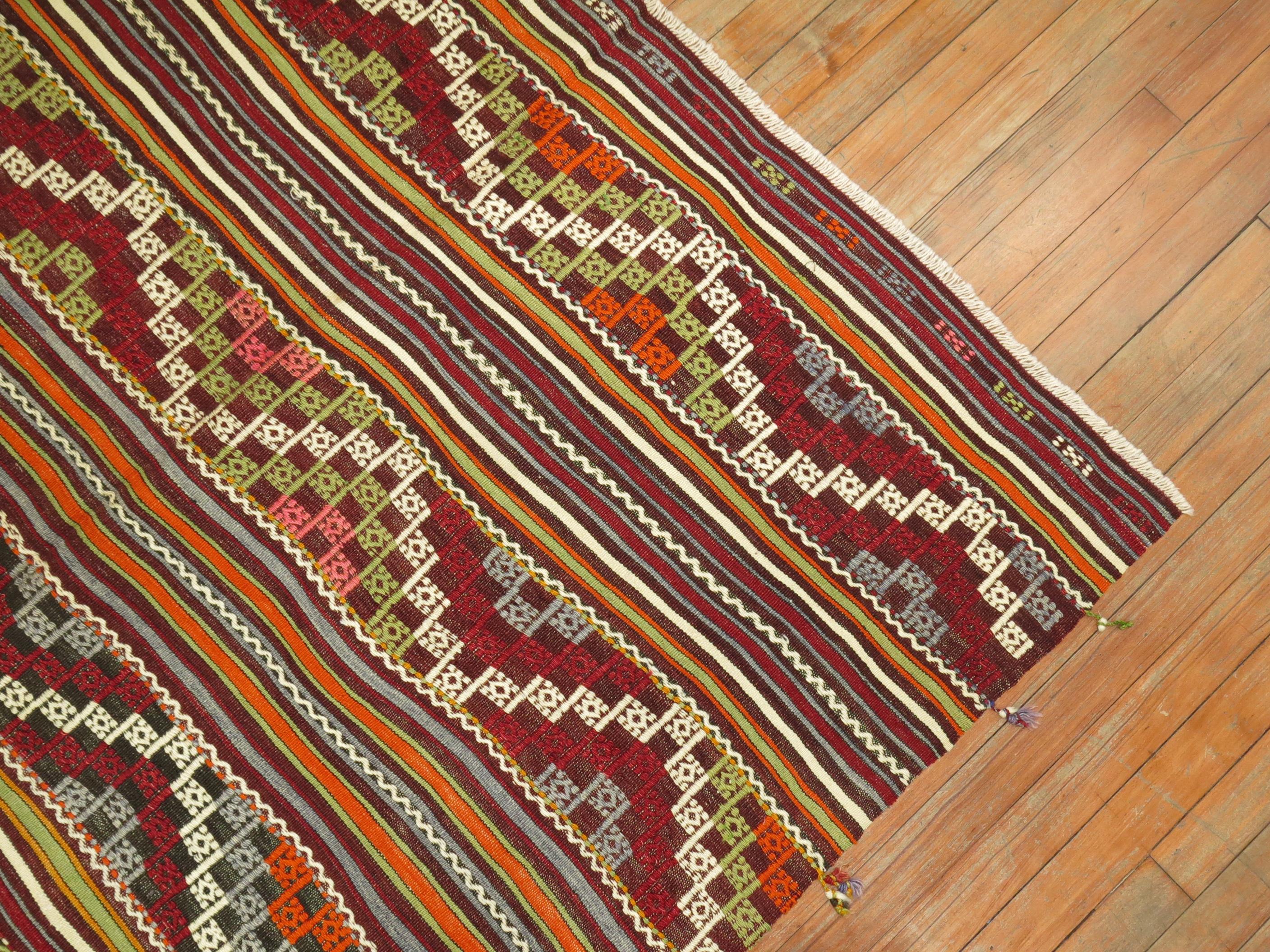 20th Century Colorful Vintage Turkish Jajim Flat-Weave For Sale