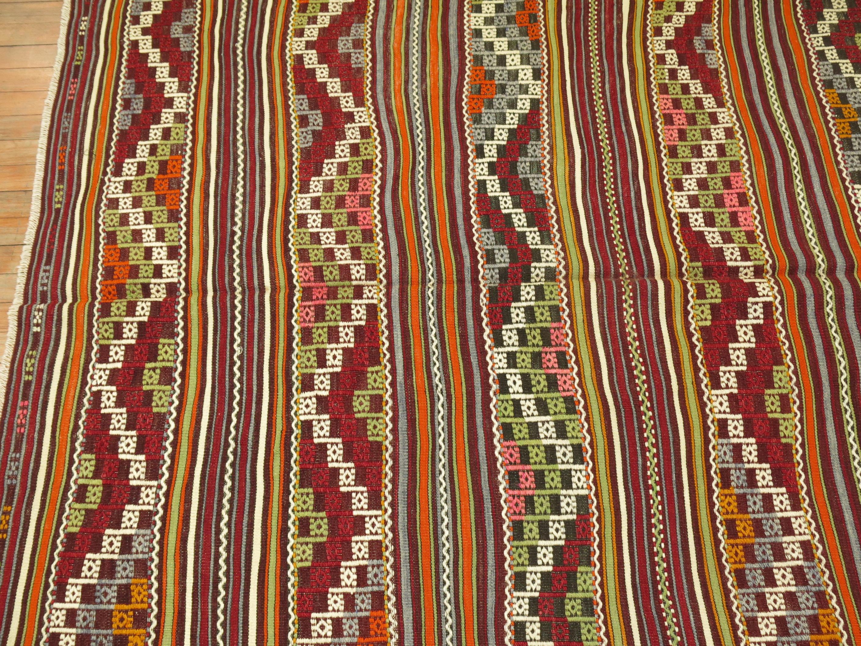 Wool Colorful Vintage Turkish Jajim Flat-Weave For Sale