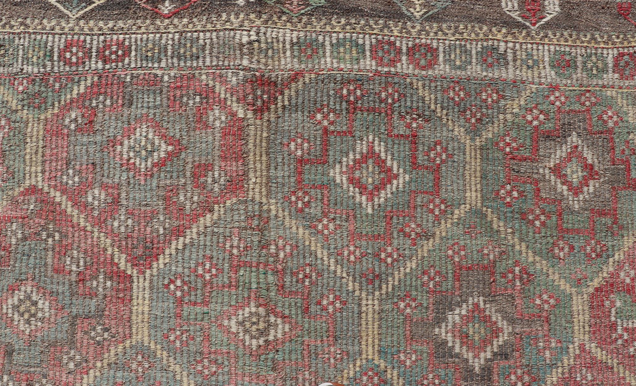 Colorful Vintage Turkish Kilim Embroidered Jajeem with Tribal Design For Sale 3