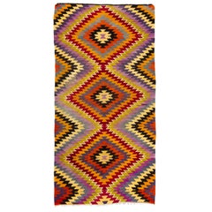 5.8 x 11.2 Ft Colorful Vintage Turkish Kilim. FlatWeave Wool Rug. Floor Covering