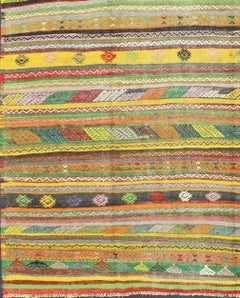 Colorful Vintage Turkish Kilim Rug with Multicolored Tribal Stripes 6'1" X9'1"