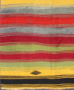 Colorful Vintage Turkish Kilim Rug with Subtle Tribal Shapes and Stripe Design