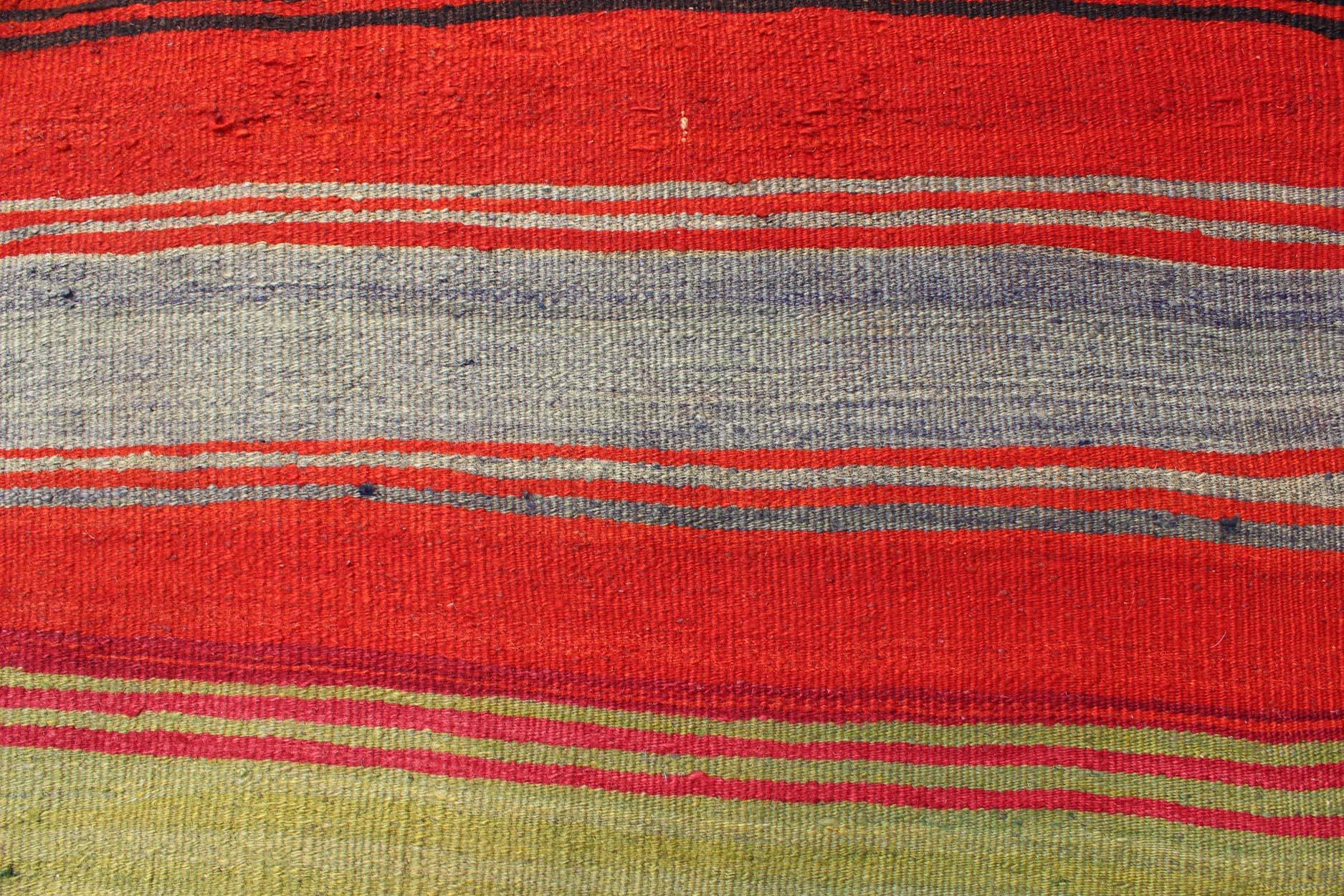 Bright & Colorful Vintage Turkish Kilim Rug in Stripes Design with Vivid Colors For Sale 3