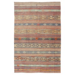 Colorful Vintage Turkish Kilim Rug With Vibrant Striped Design 5'9 x 9'4