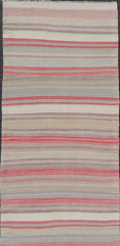 Colorful Vintage Turkish Kilim Runner with Stripes and Multi Colors