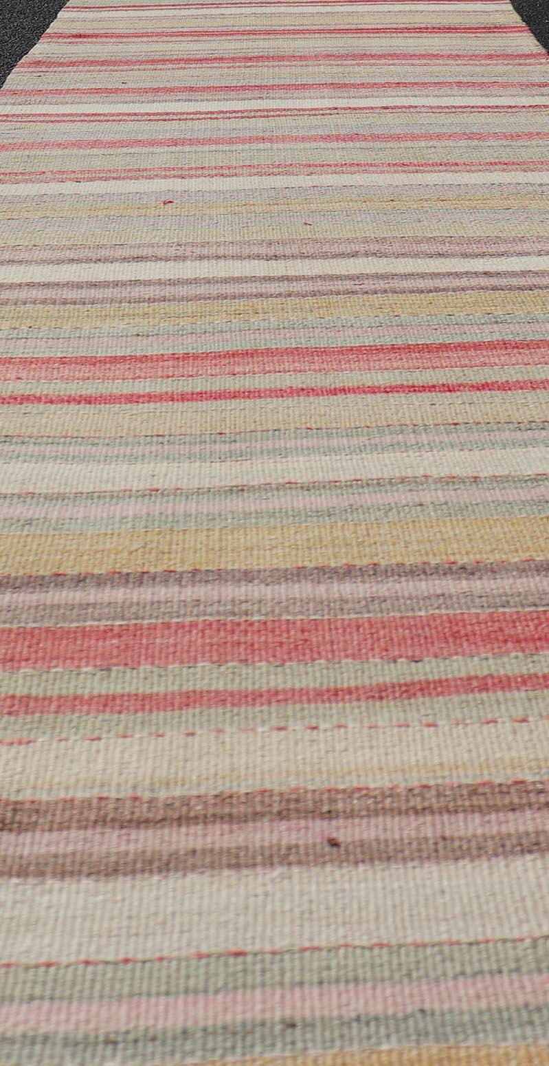 Colorful Vintage Turkish Kilim Runner with Stripes and Multi Colors  For Sale 2