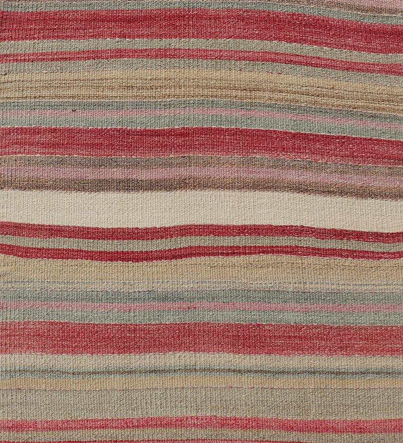 Colorful Vintage Turkish Kilim Runner with Stripes and Multi Colors  For Sale 3