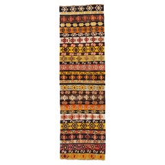 Colorful Vintage Turkish Kilim Runner with Tribal Stripes