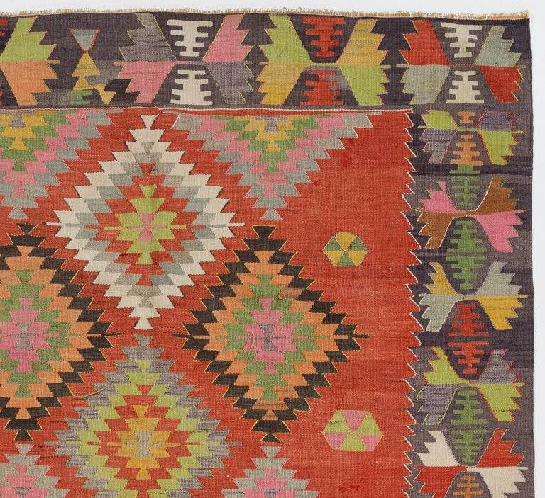 Colorful Vintage Turkish Kilim with Geometric Pattern ...