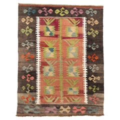 Kilim turco vintage colorato con motivi geometrici tribali
