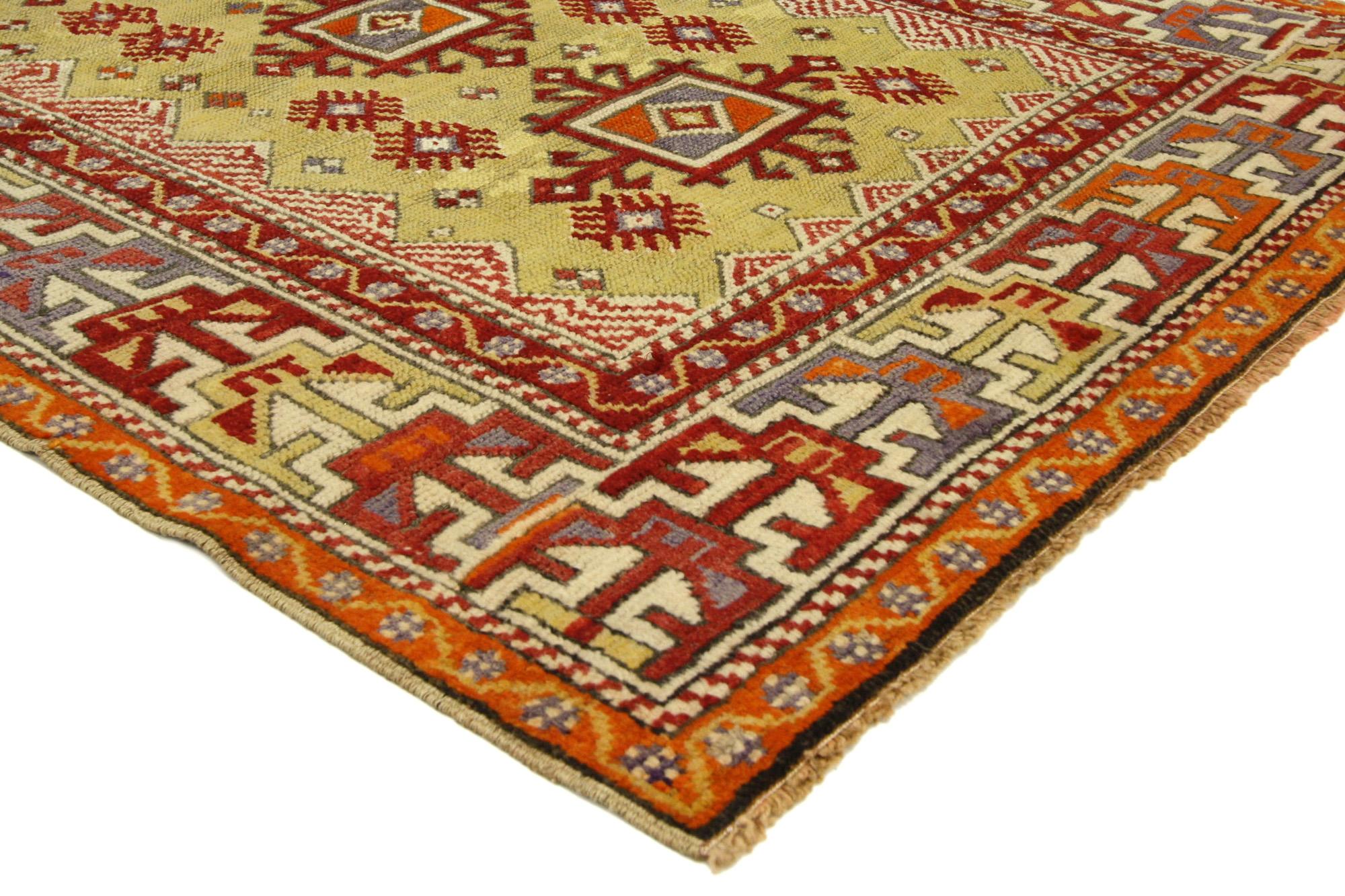 Hand-Knotted Colorful Vintage Turkish Oushak Rug For Sale