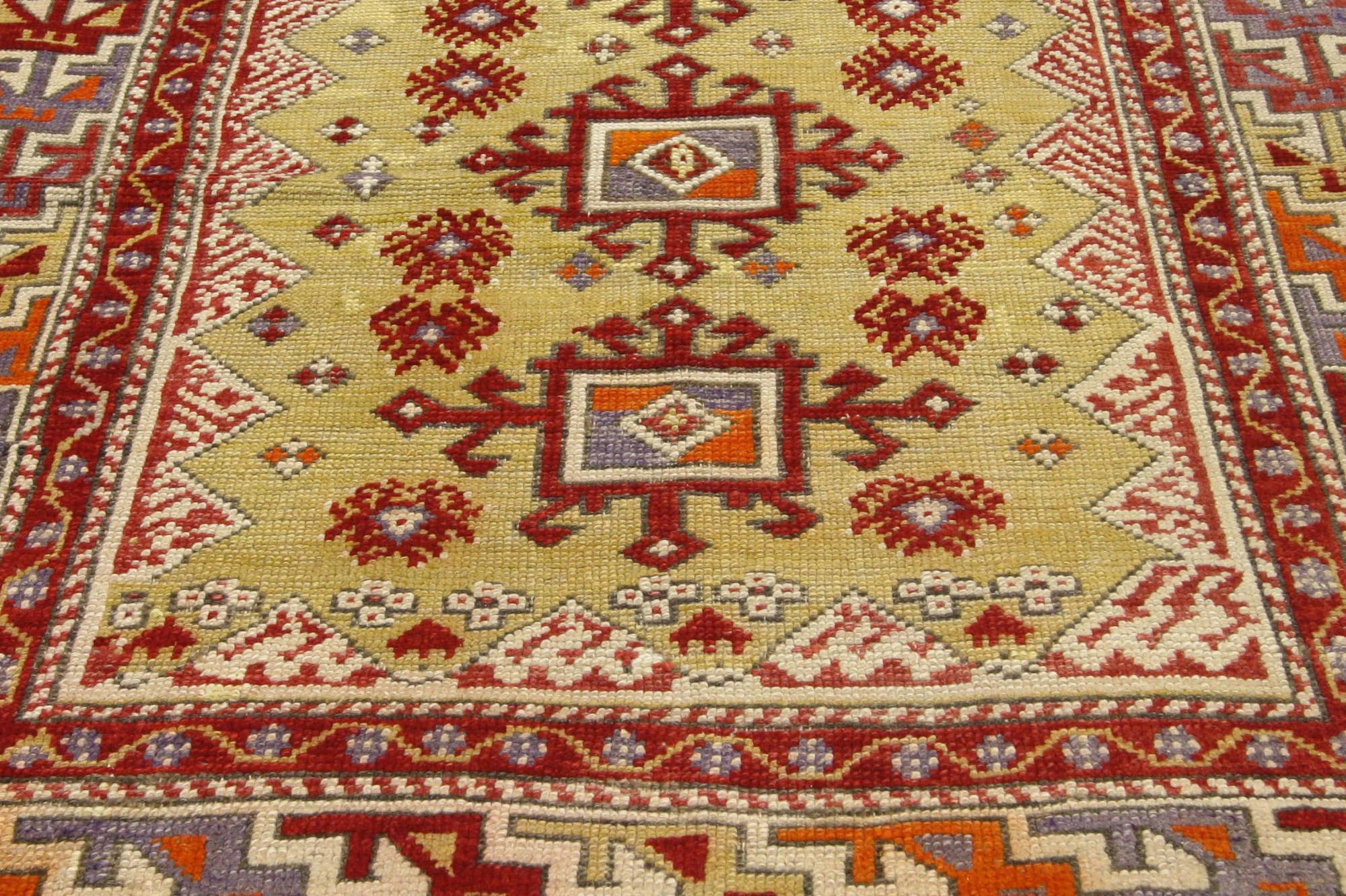 Colorful Vintage Turkish Oushak Rug In Good Condition For Sale In Dallas, TX