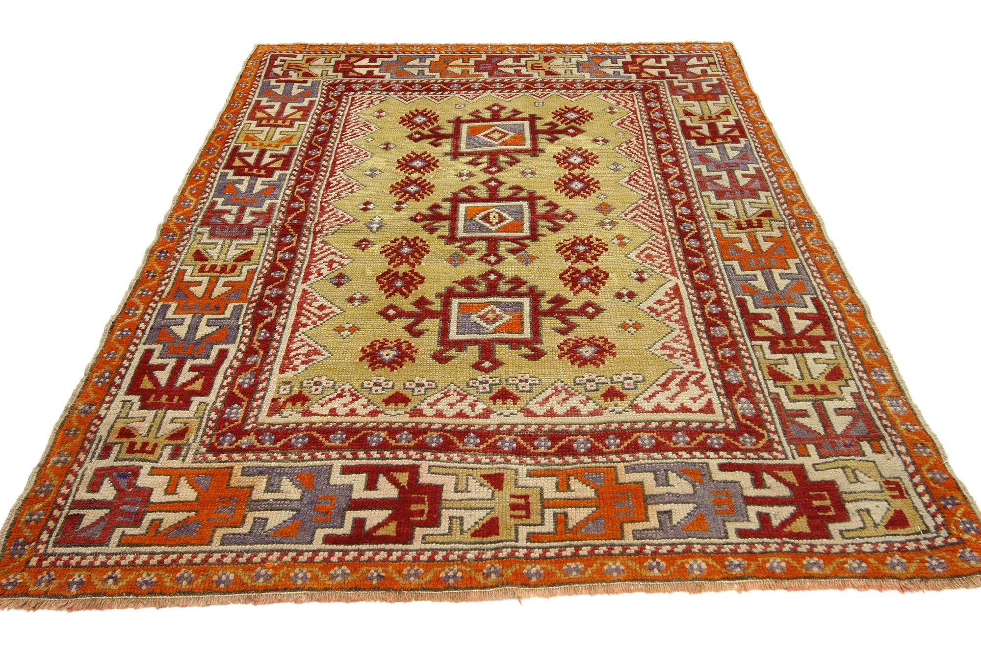 20th Century Colorful Vintage Turkish Oushak Rug For Sale