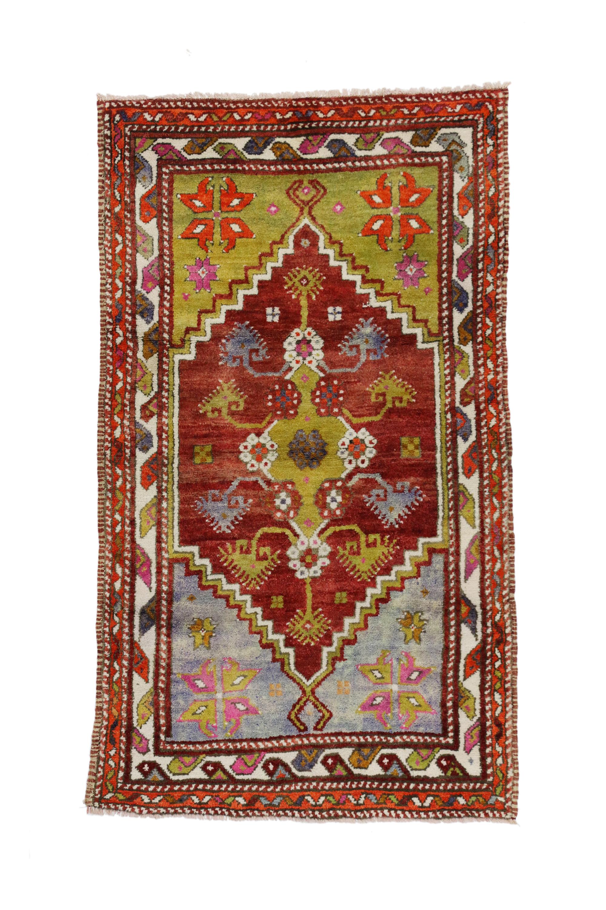 Bunter türkischer Oushak-Teppich im Vintage-Stil im Zustand „Gut“ im Angebot in Dallas, TX