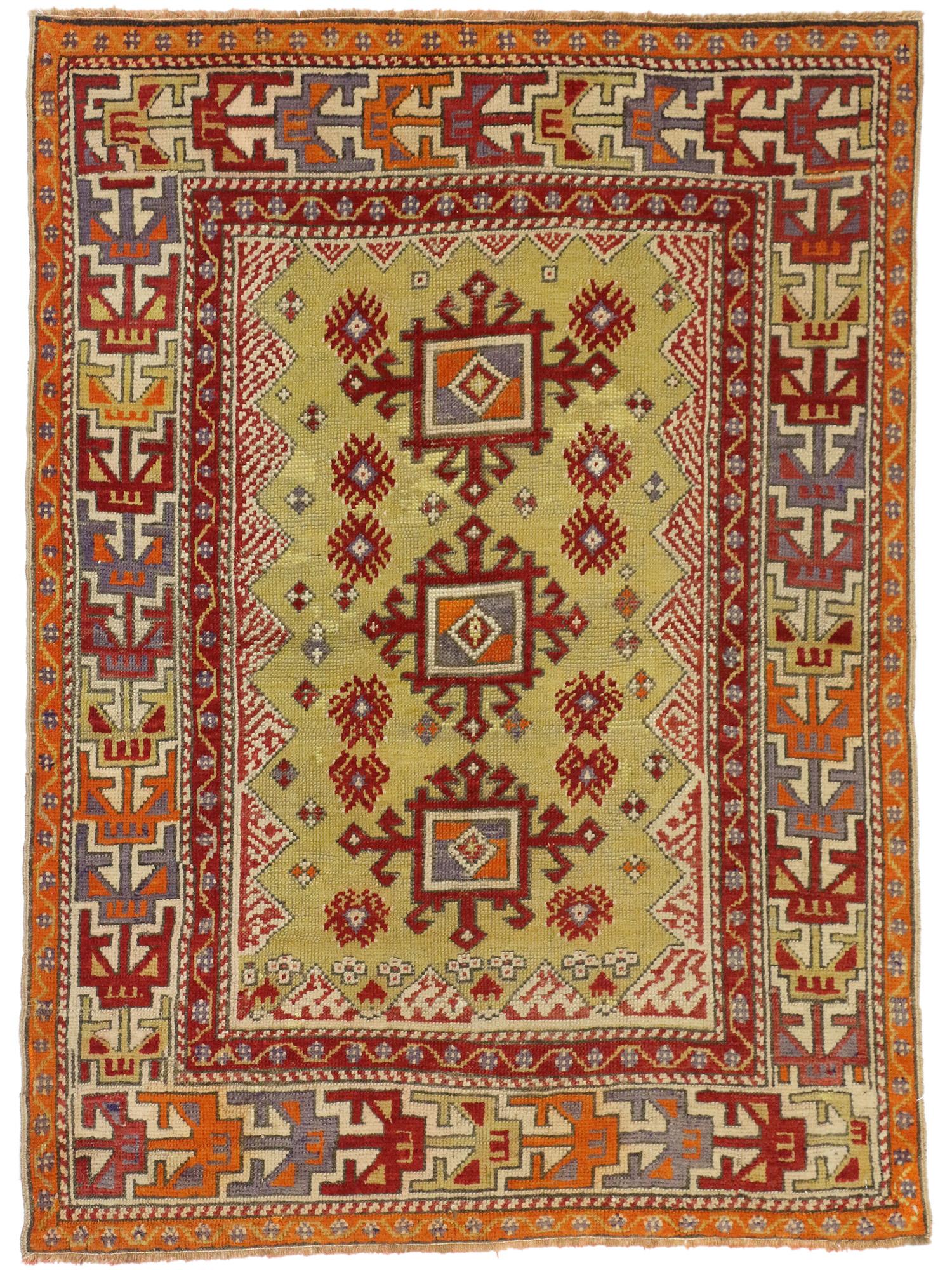 Colorful Vintage Turkish Oushak Rug For Sale 1