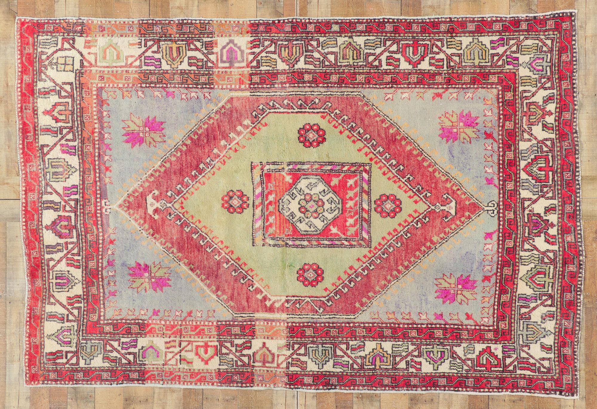 Colorful Vintage Turkish Oushak Rug For Sale 3