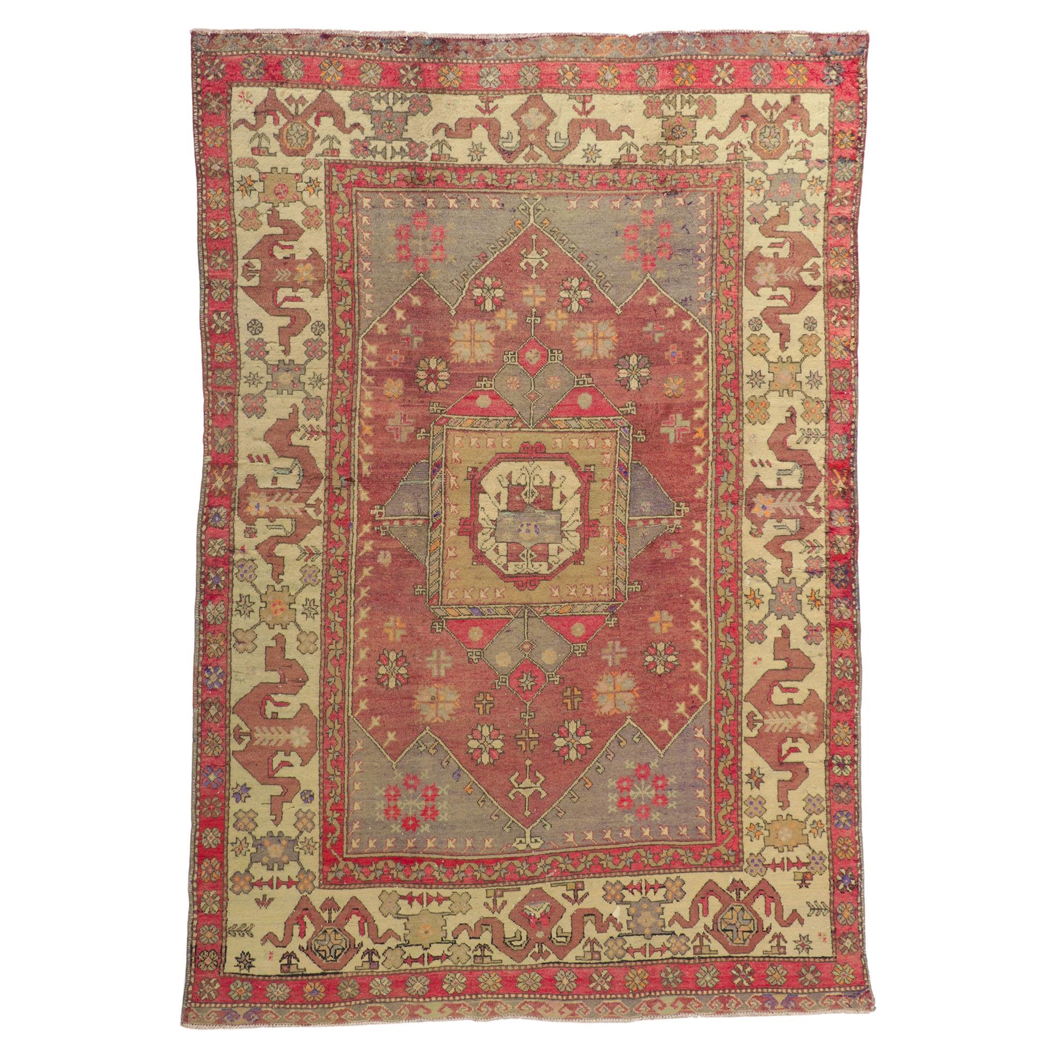 Colorful Vintage Turkish Oushak Rug For Sale