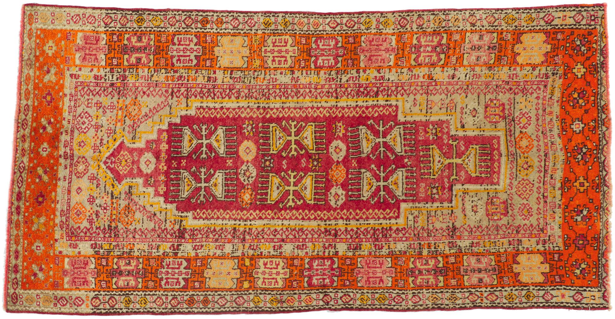 Colorful Vintage Turkish Oushak Rug with Tribal Style For Sale 4