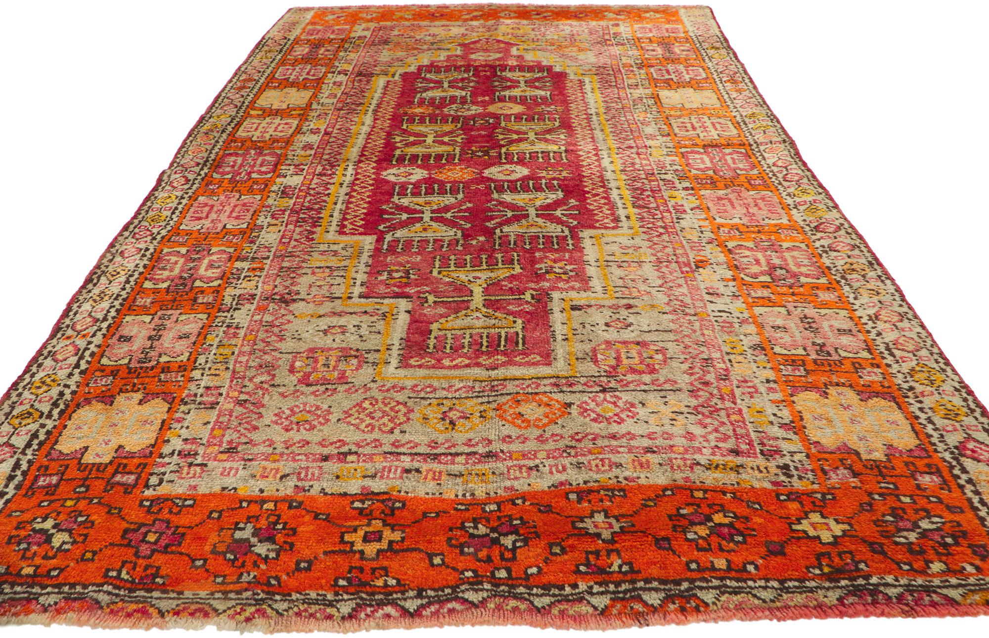 Hand-Knotted Colorful Vintage Turkish Oushak Rug with Tribal Style For Sale