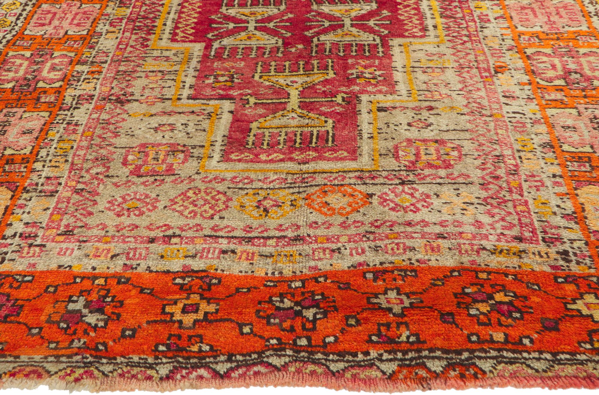 Colorful Vintage Turkish Oushak Rug with Tribal Style In Good Condition For Sale In Dallas, TX