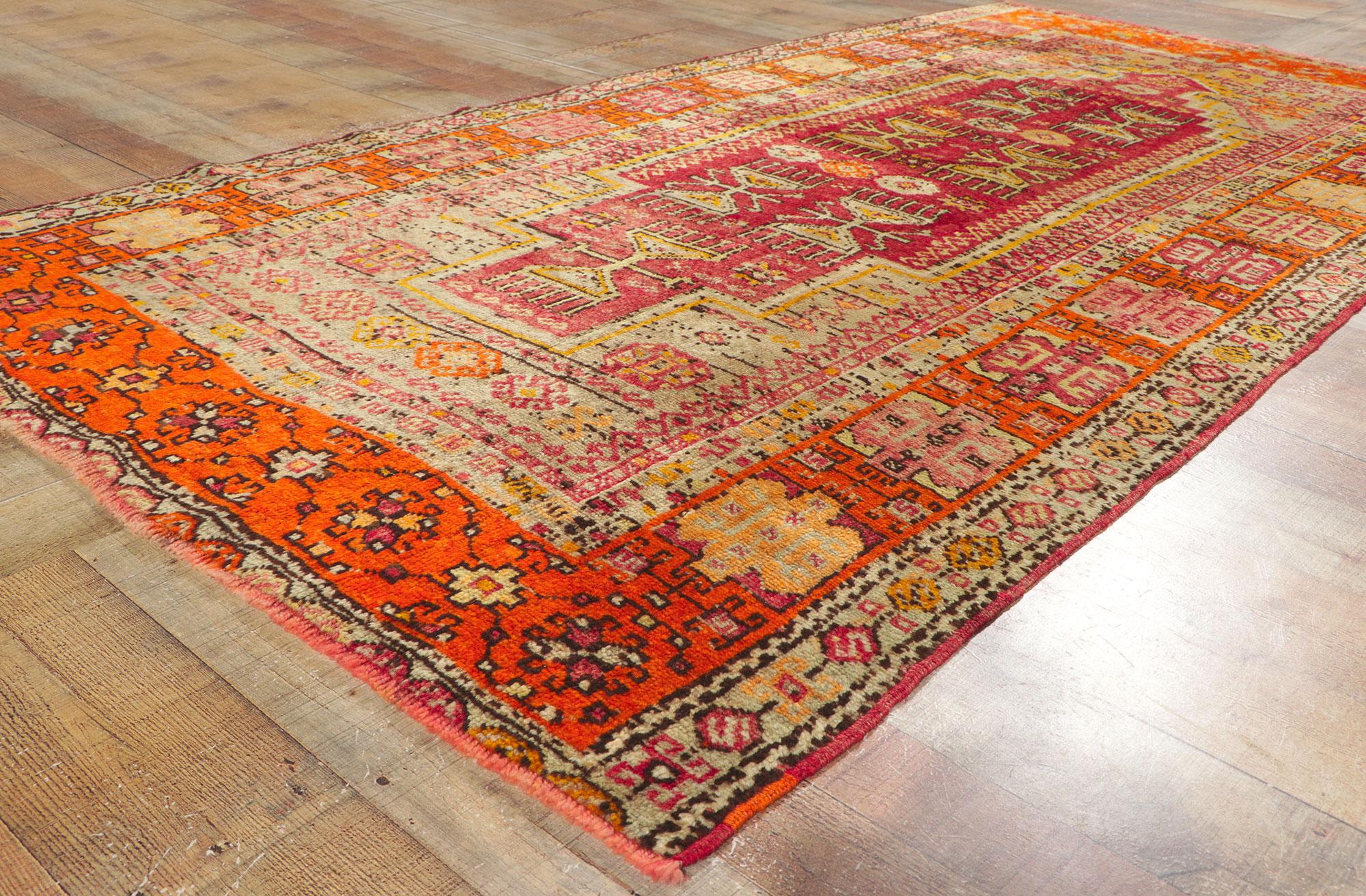 Colorful Vintage Turkish Oushak Rug with Tribal Style For Sale 1