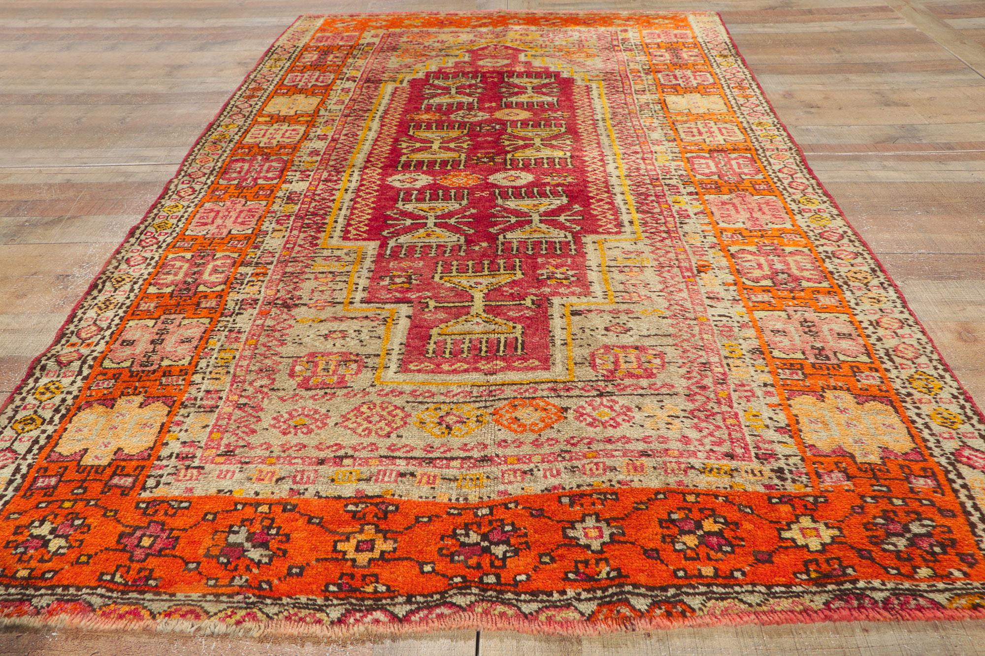 Colorful Vintage Turkish Oushak Rug with Tribal Style For Sale 2