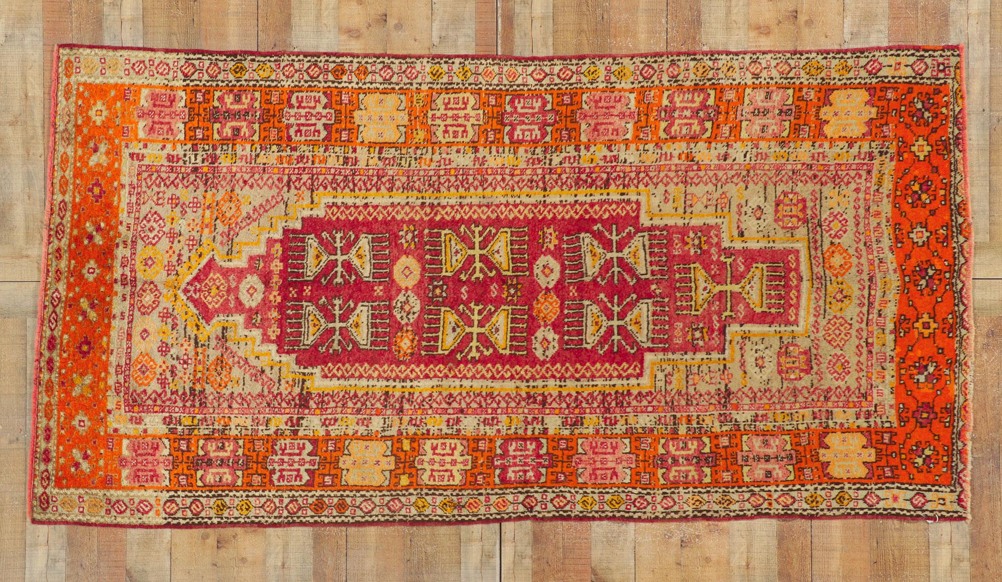 Colorful Vintage Turkish Oushak Rug with Tribal Style For Sale 3