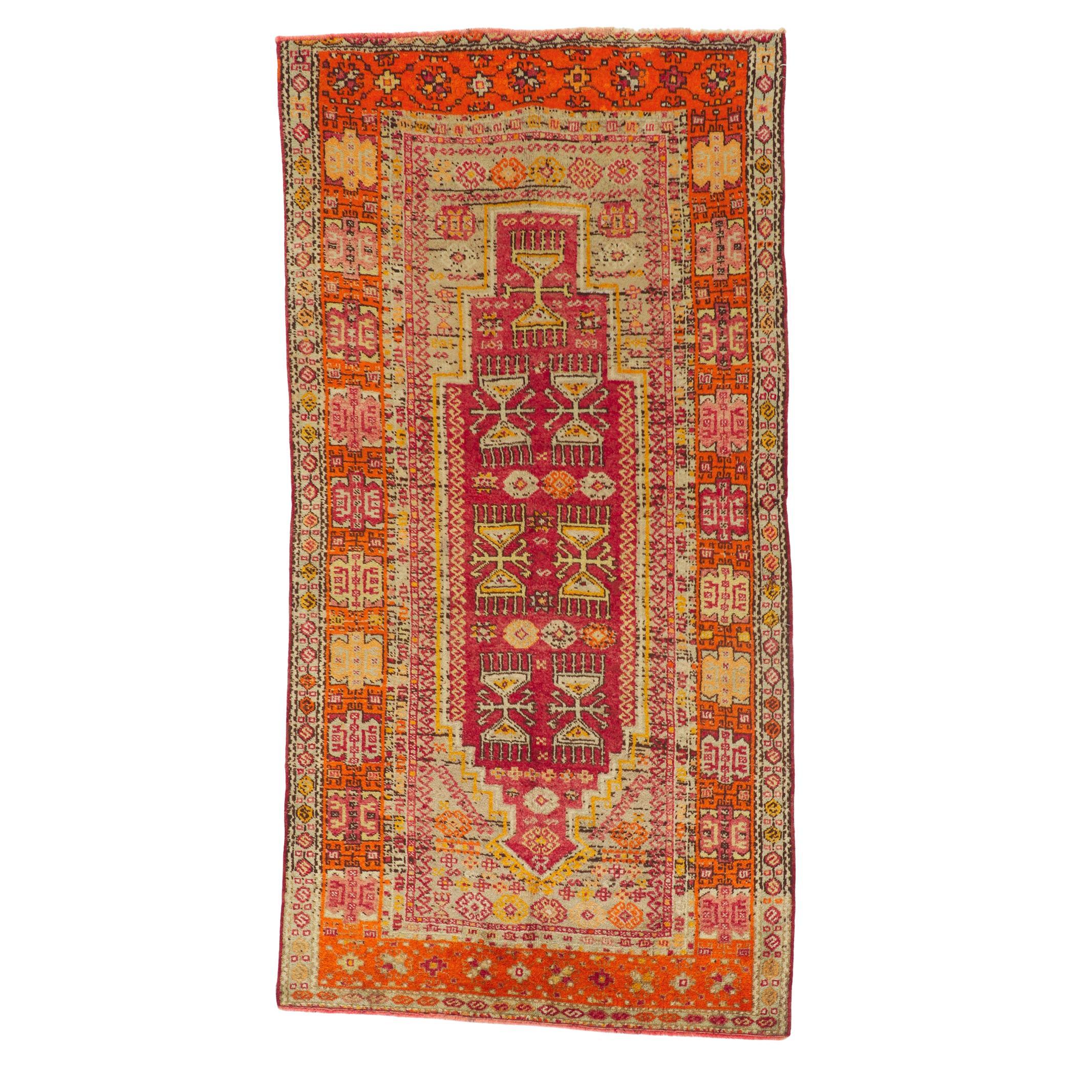 Colorful Vintage Turkish Oushak Rug with Tribal Style For Sale
