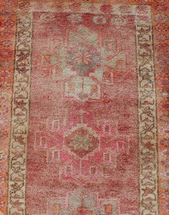 Colorful Vintage Turkish Oushak Runner with Diamond Medallions 2'10 x 16'