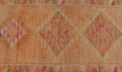 Colorful Vintage Turkish Oushak Runner with Diamond Medallions