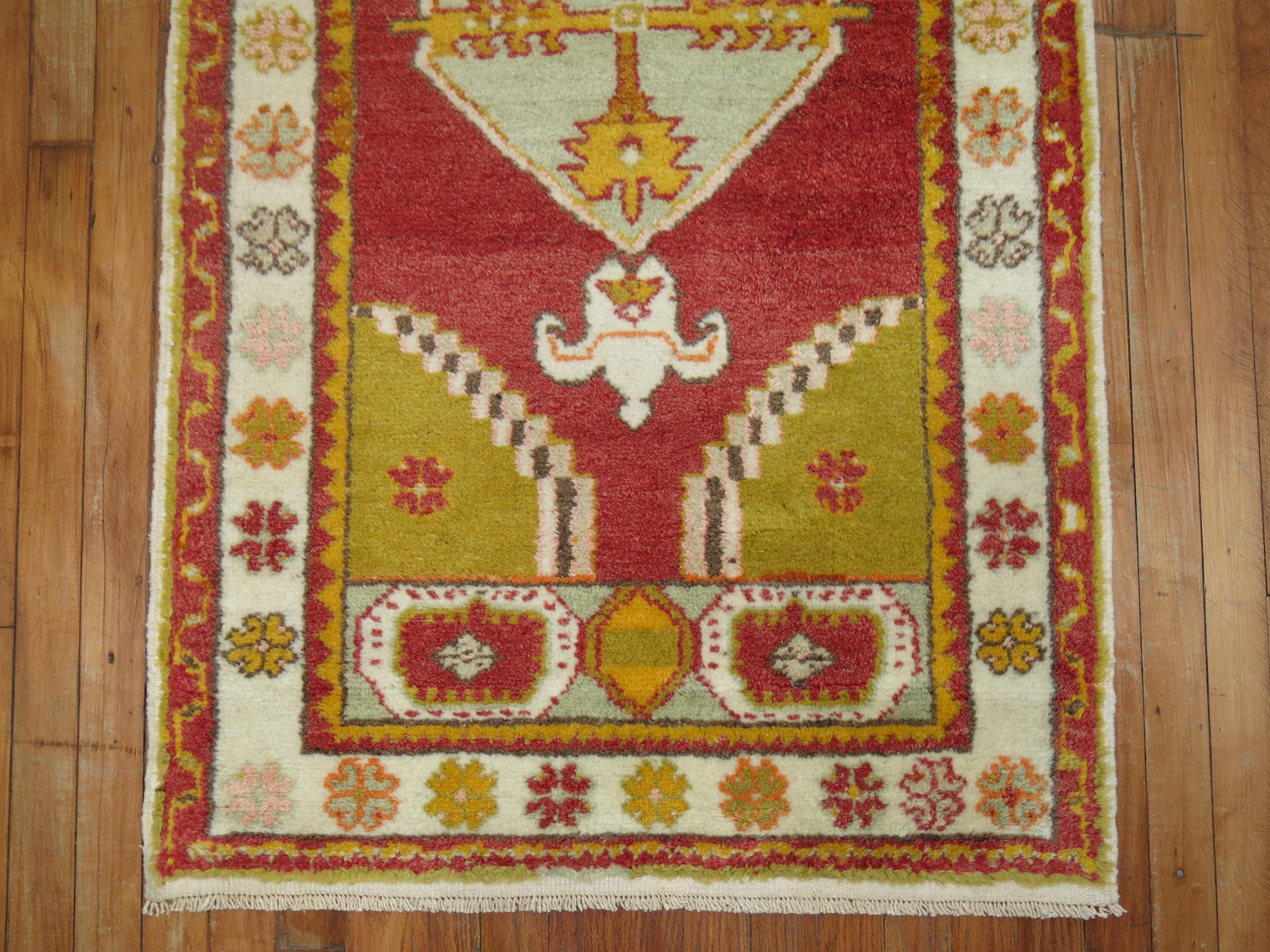 American Colonial Colorful Vintage Turkish Oushak Throw Rug For Sale