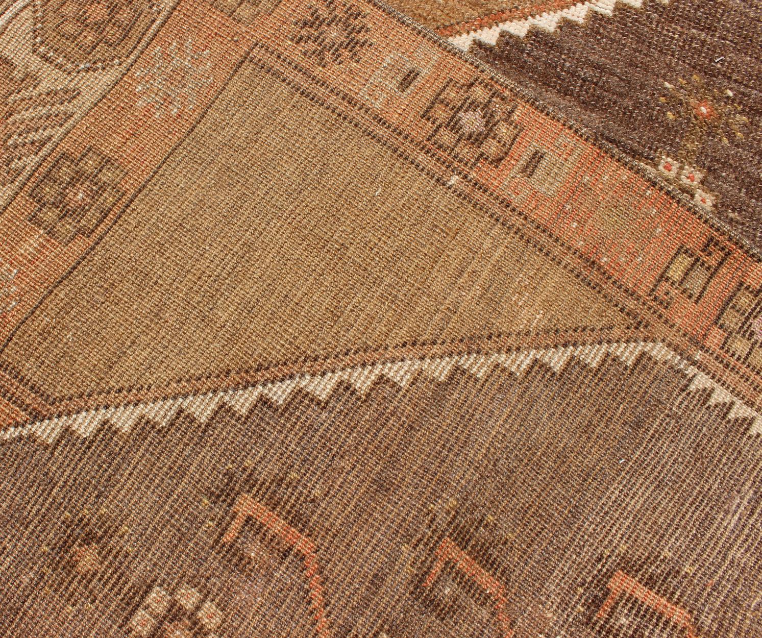 Colorful Vintage Turkish Runner with Diamond Medallions in Lt. Camel and Gray For Sale 3