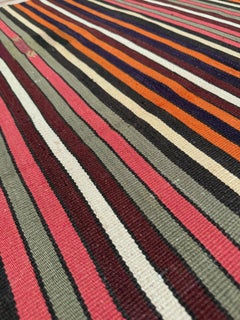 Colorful Vintage Turkish Striped Kilim Rug • Anatolian Village Flatweave Wool