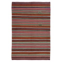 Colorful Vintage Turkish Striped Kilim Rug • Anatolian Village Flatweave Wool