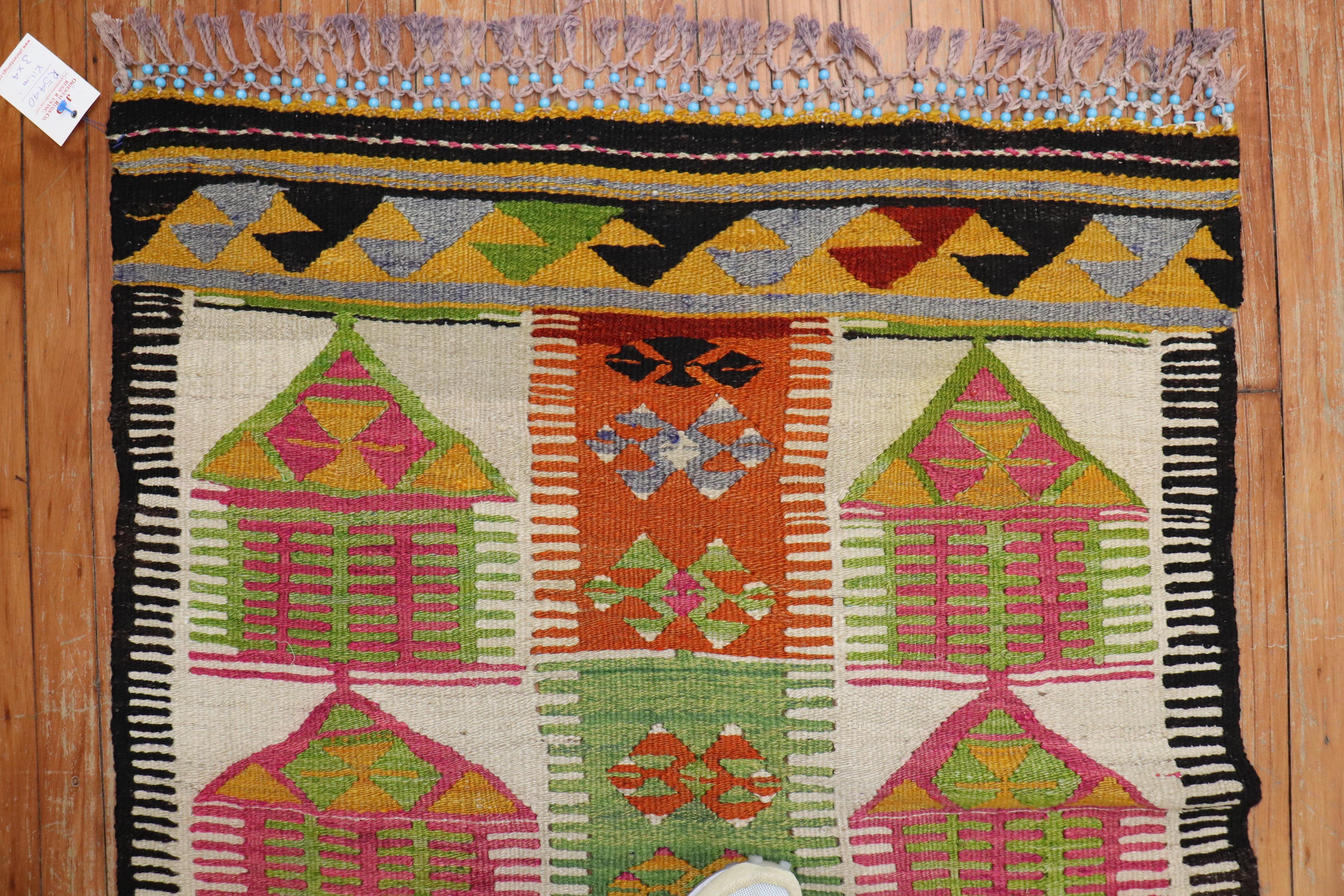 Hand-Knotted Colorful Vintage Turkish Throw Kilim For Sale