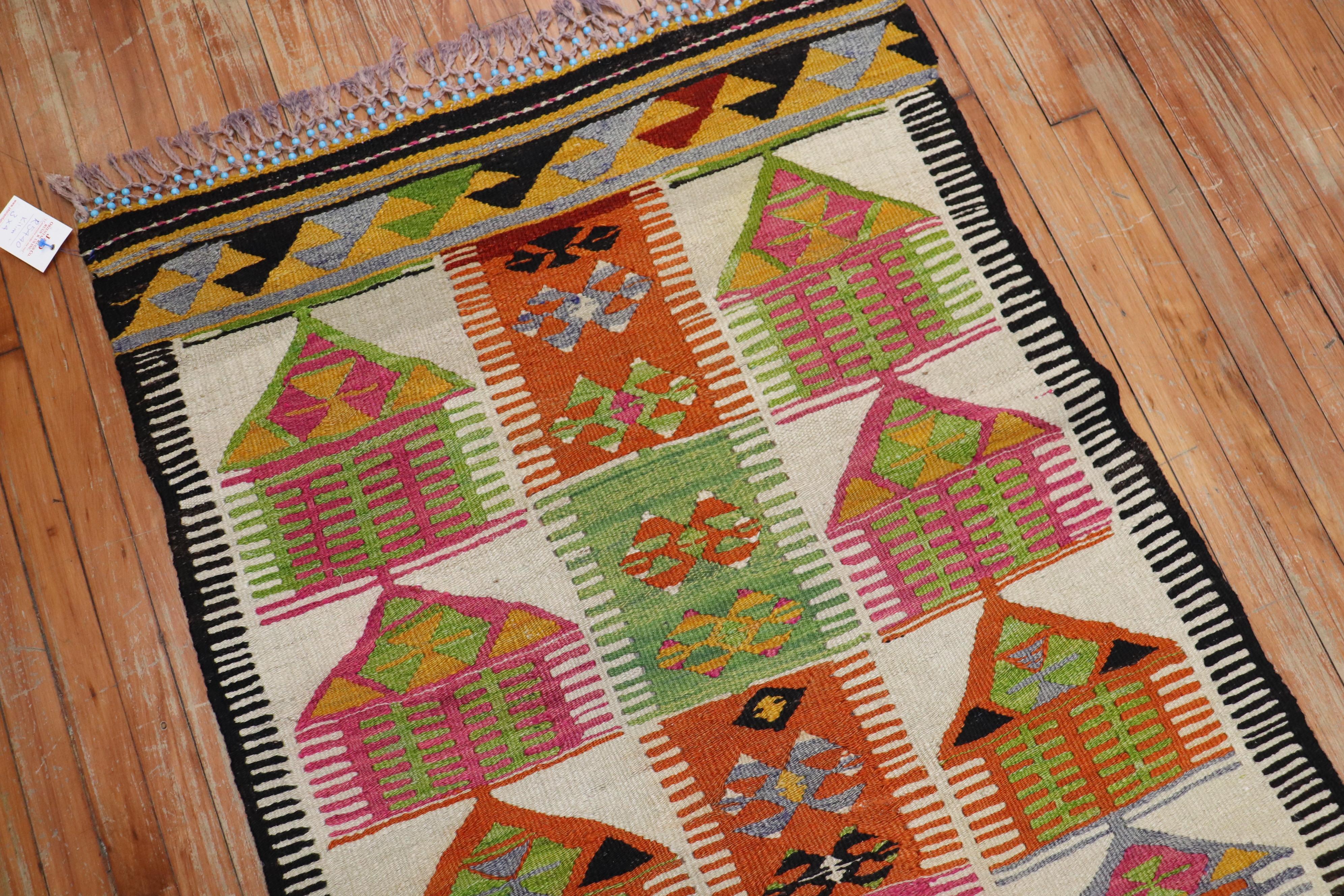 Colorful Vintage Turkish Throw Kilim In Good Condition For Sale In New York, NY