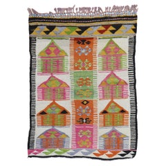 Colorful Vintage Turkish Throw Kilim