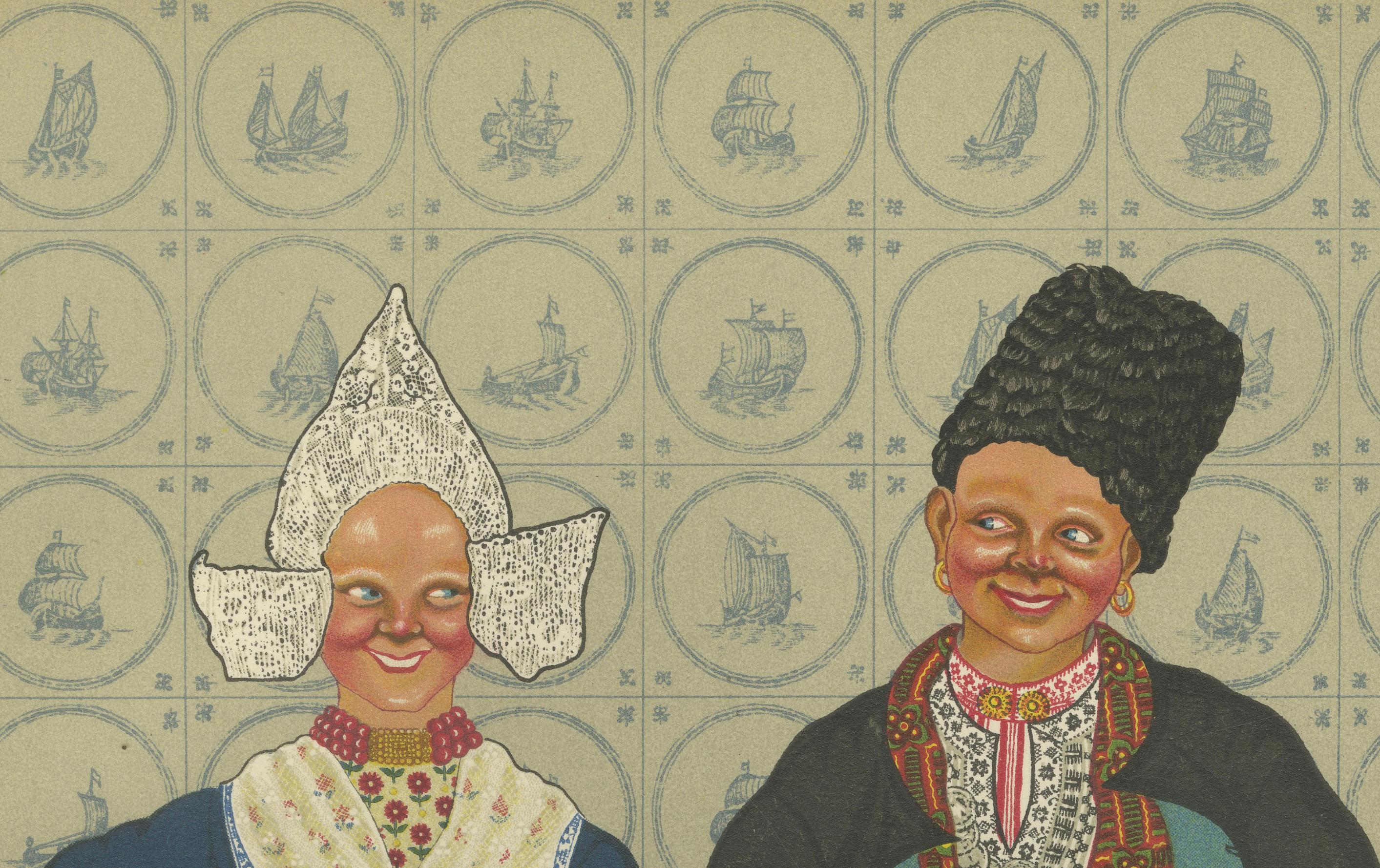 Milieu du XXe siècle Costume de mariage Volendam coloré, 19e siècle - Gravure ancienne sur costume hollandais en vente