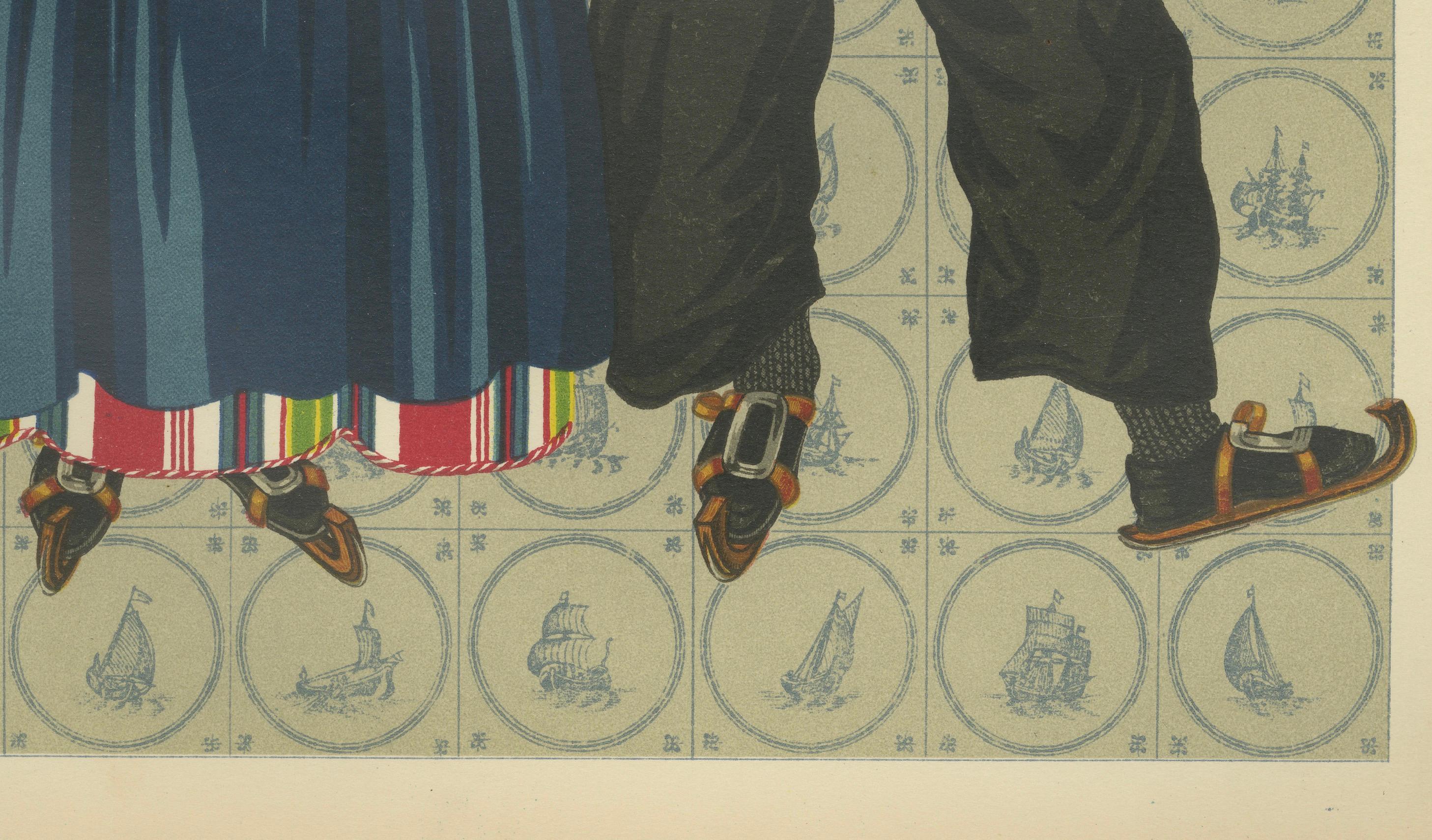 Costume de mariage Volendam coloré, 19e siècle - Gravure ancienne sur costume hollandais en vente 1