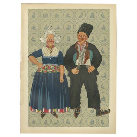 Colorful Volendam Wedding Attire, 19th Century – Antique Dutch Costume Print