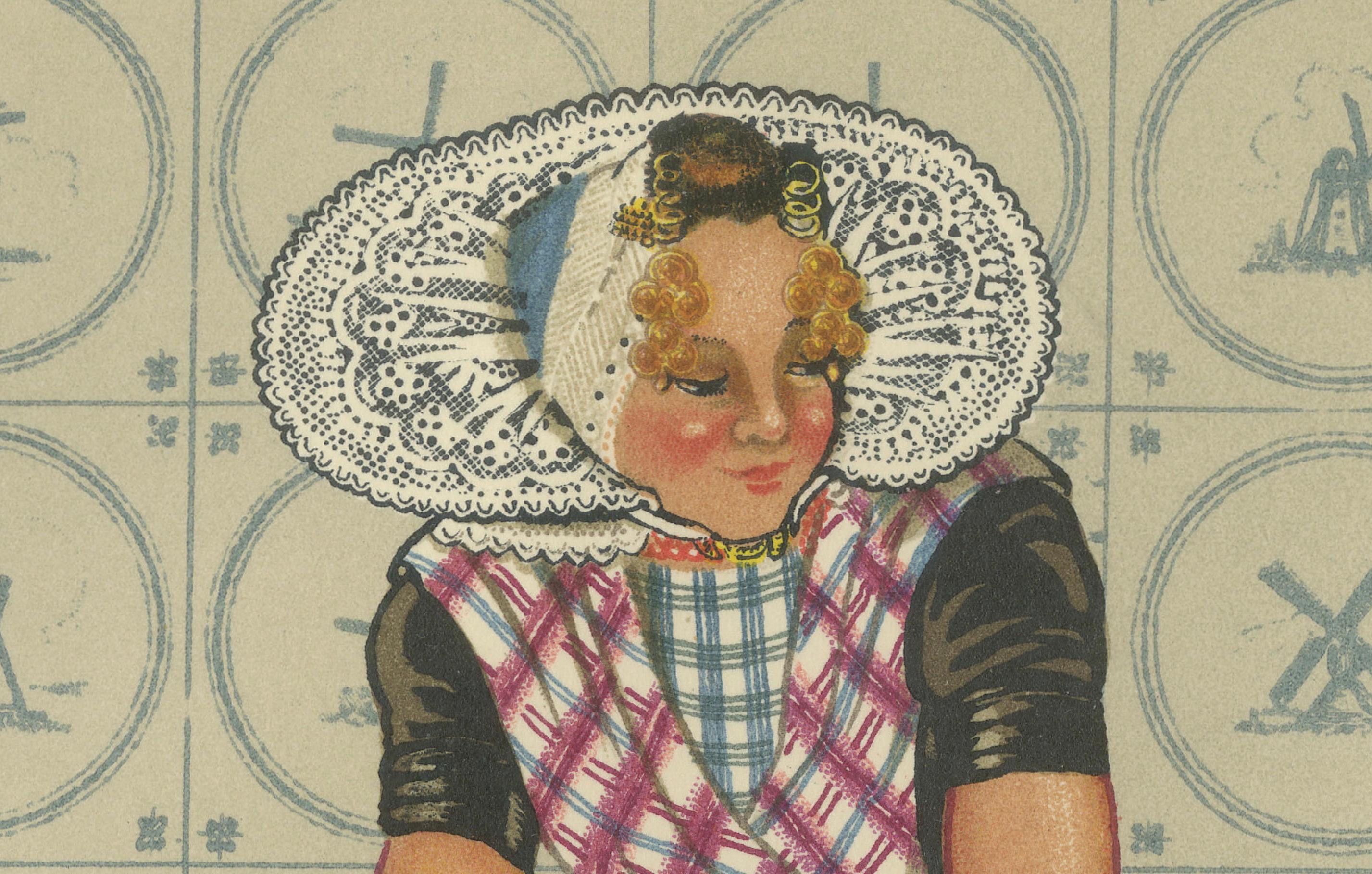 Bunte Walcherinnenmädchen in traditionellem Kleid, die auf einem bemalten Marktwagen reiten, 1932 (Papier) im Angebot