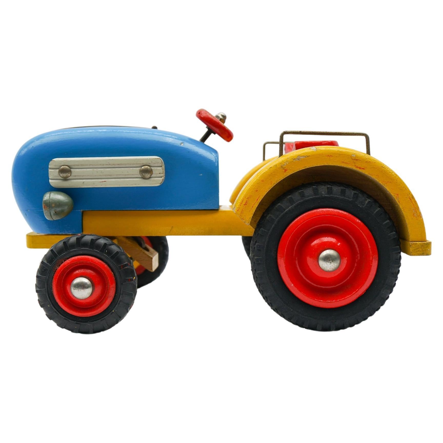 Colorful Waldorf School Tractor with Movable Front Axle, 1950s Germany
