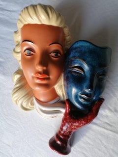Colorful Wall Decorative Ceramic Mask Midcentury