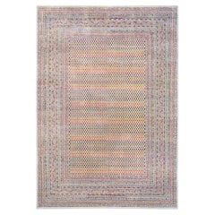 Colorful Wool and Sari Silk Sarouk Mir Inspired Boteh Design Hand Knotted Rug