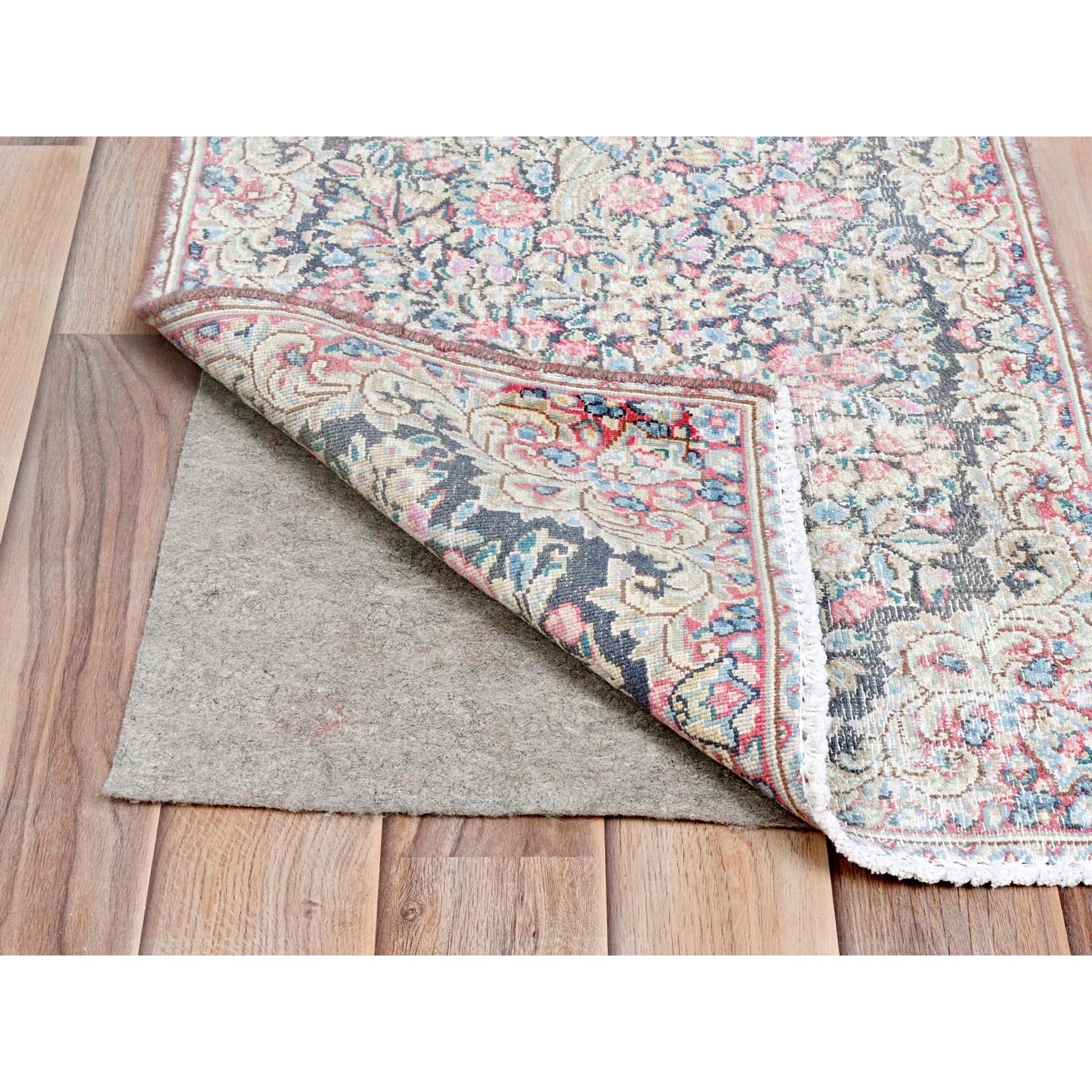 Medieval Colorful Worn Wool Hand Knotted Old Persian Kerman Distressed Look Rug For Sale