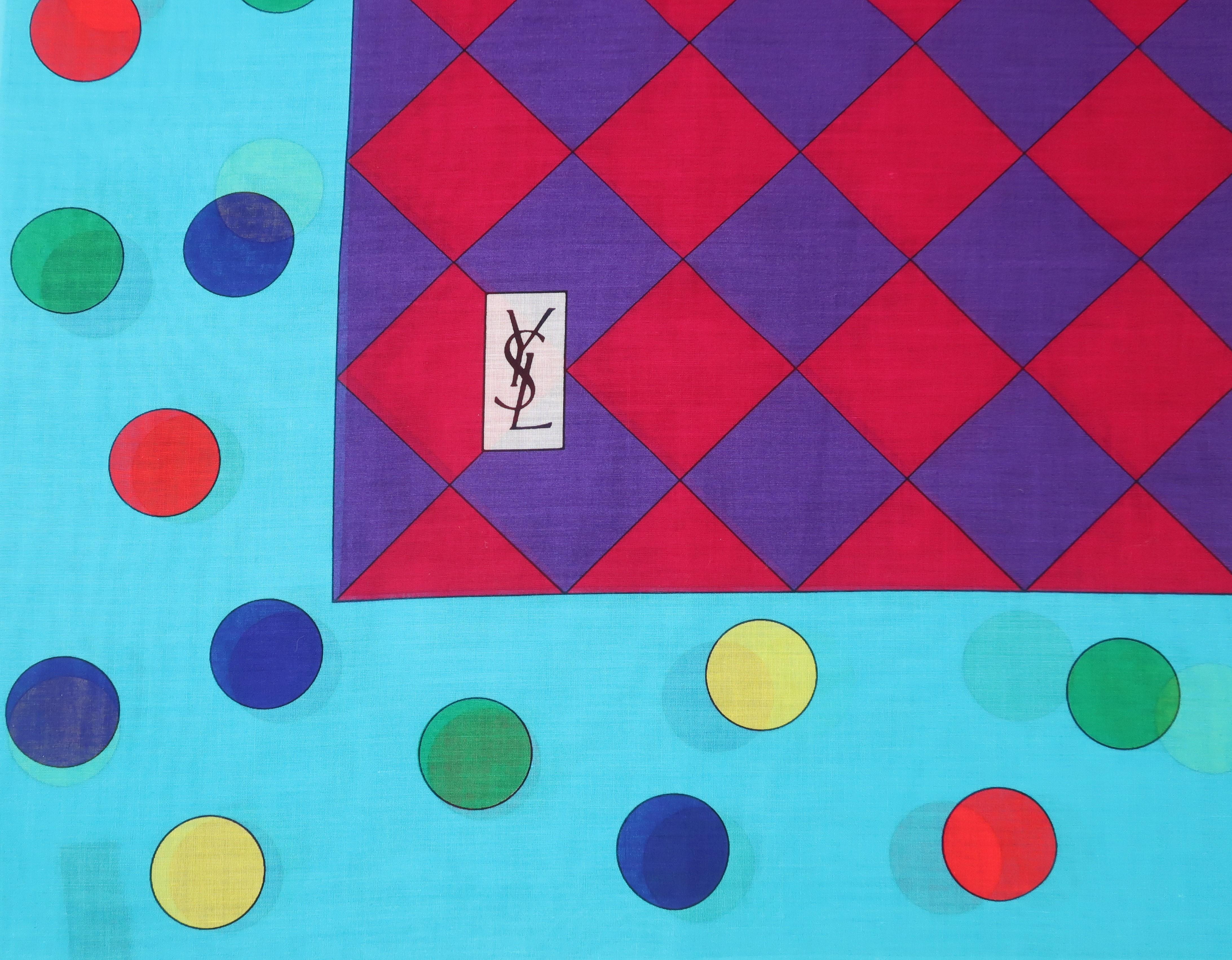 Women's Colorful Yves Saint Laurent Large Polka Dot Cotton Scarf