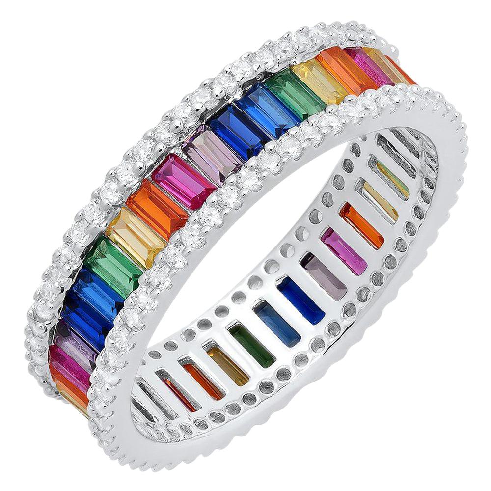 Colorful Zirconia One Row Silver Ring