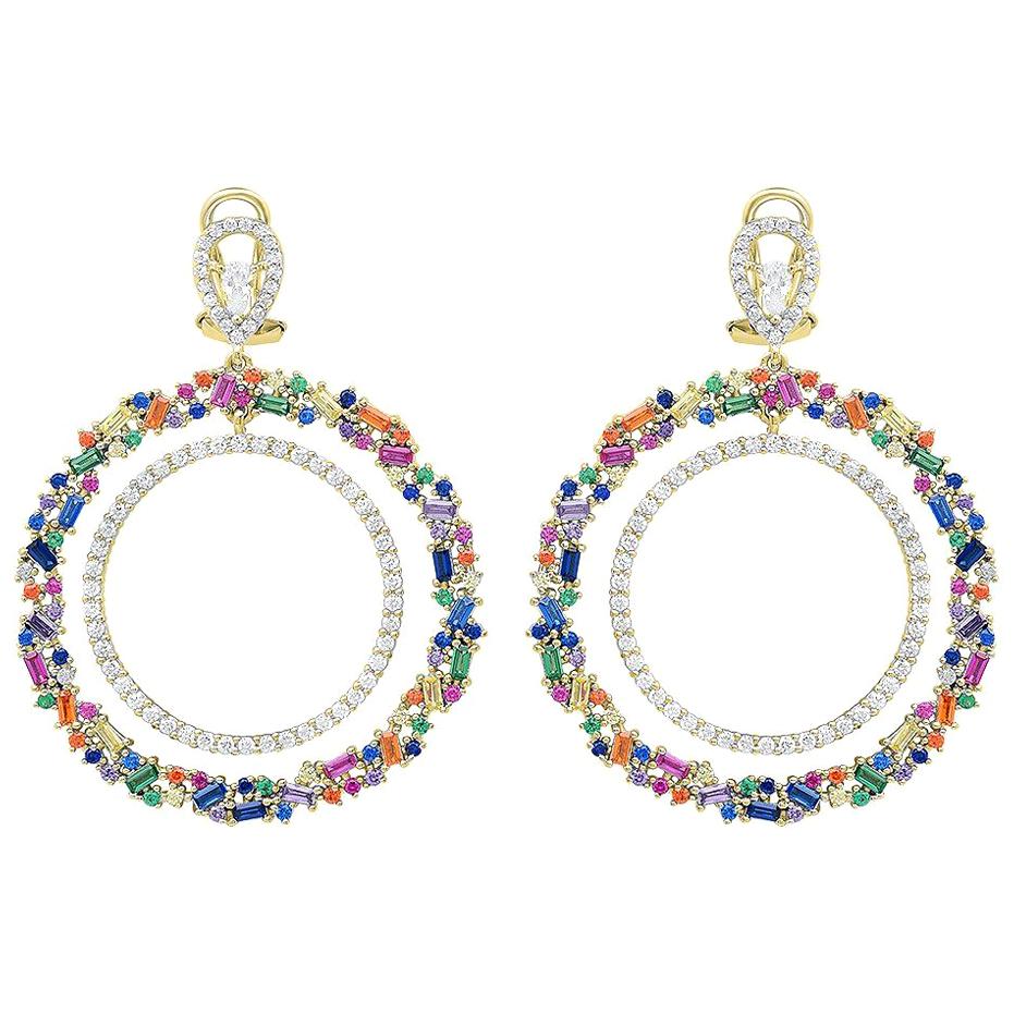 Colorful Zirconia Silver Plated Circle Dangle Earrings