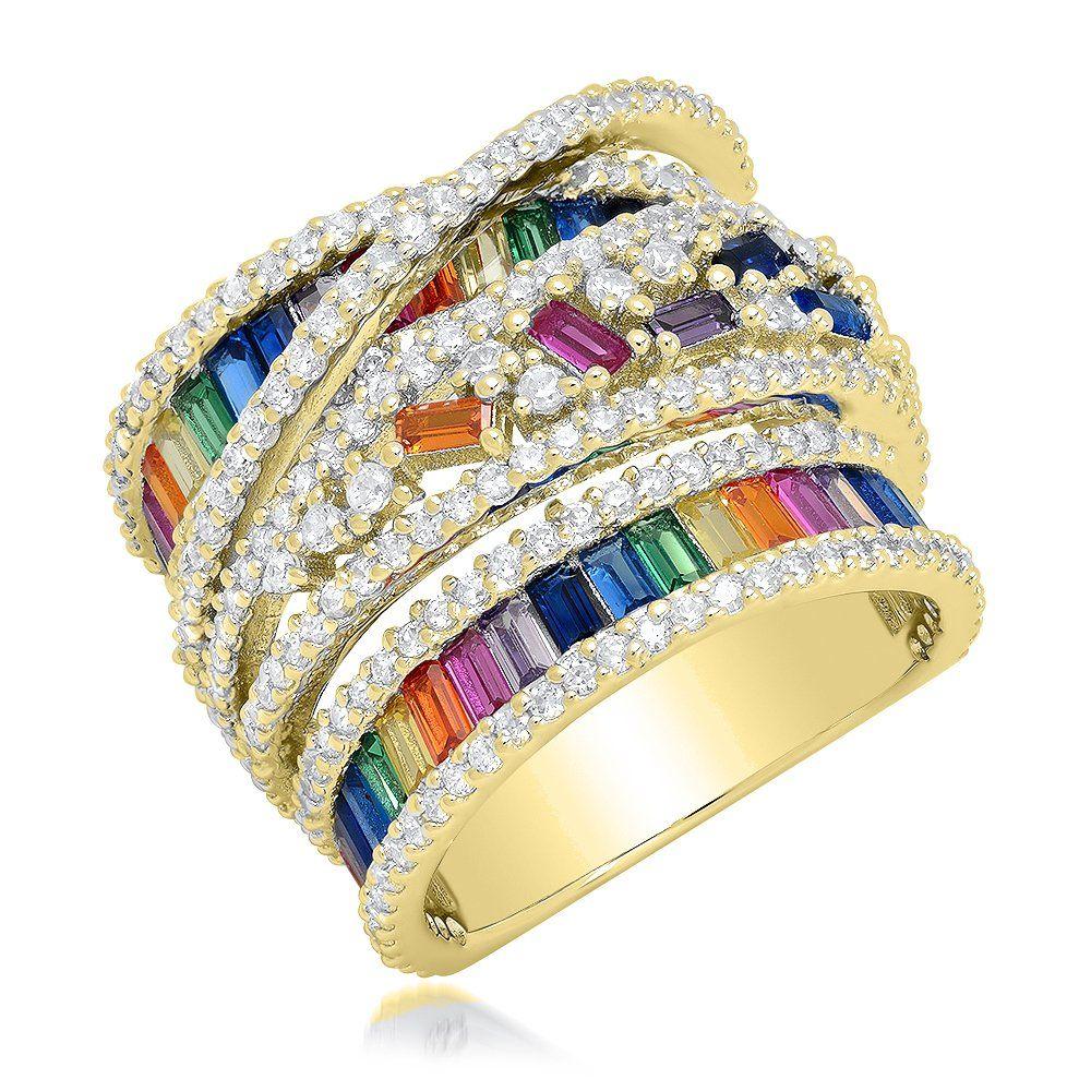 Modern Colorful Zirconia Silver Ring For Sale